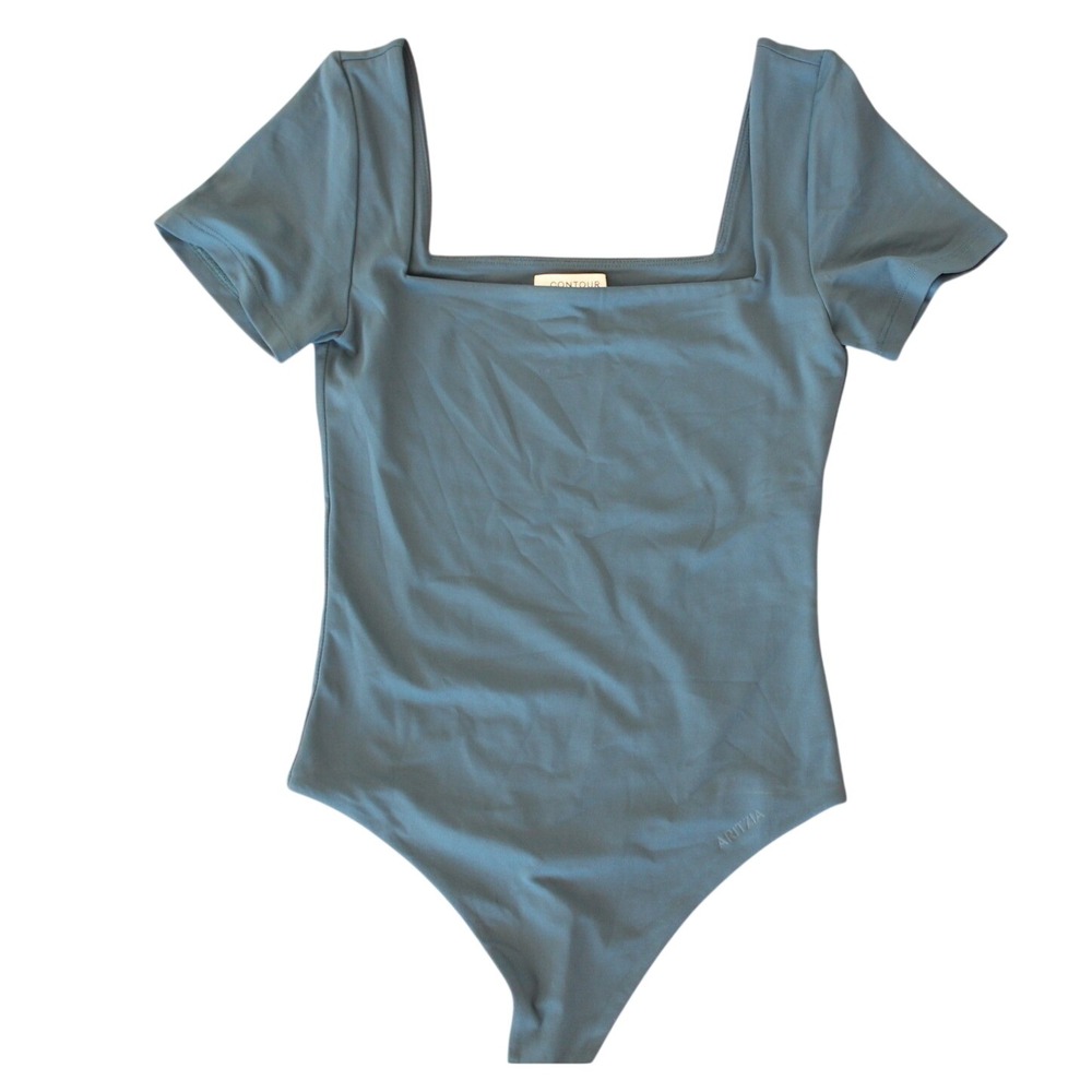 Aritzia Babaton Contour Square Neck Short Sleeve Bodysuit Blue Small